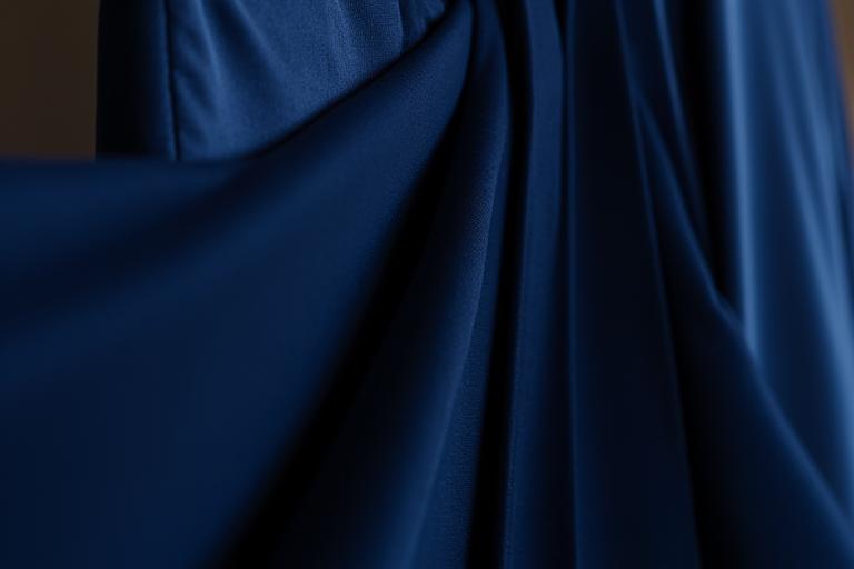 Elegantes Abendkleid in Dunkelblau, maßgeschneidert.